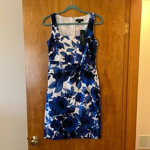 Lauren Ralph Lauren Sheath Dress Women Blue Floral Square Neck Bow NWT Size 6